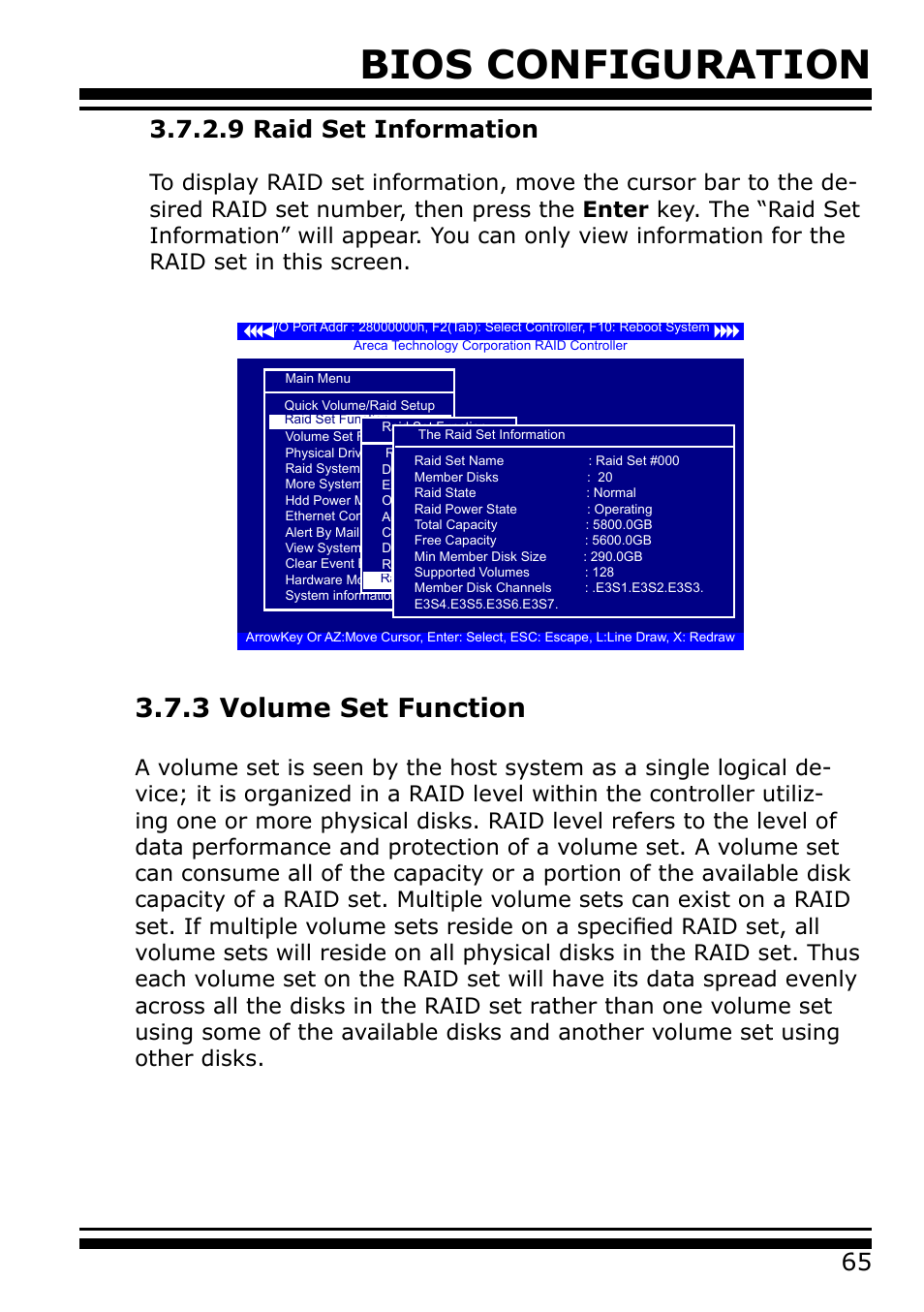 9 raid set information, 3 volume set function, Bios configuration | Areca 24/4 Internal/External Port Pcie 3.0 12 Gb/s SAS/SATA Raid Controller 2Gb Cache User Manual | Page 65 / 264