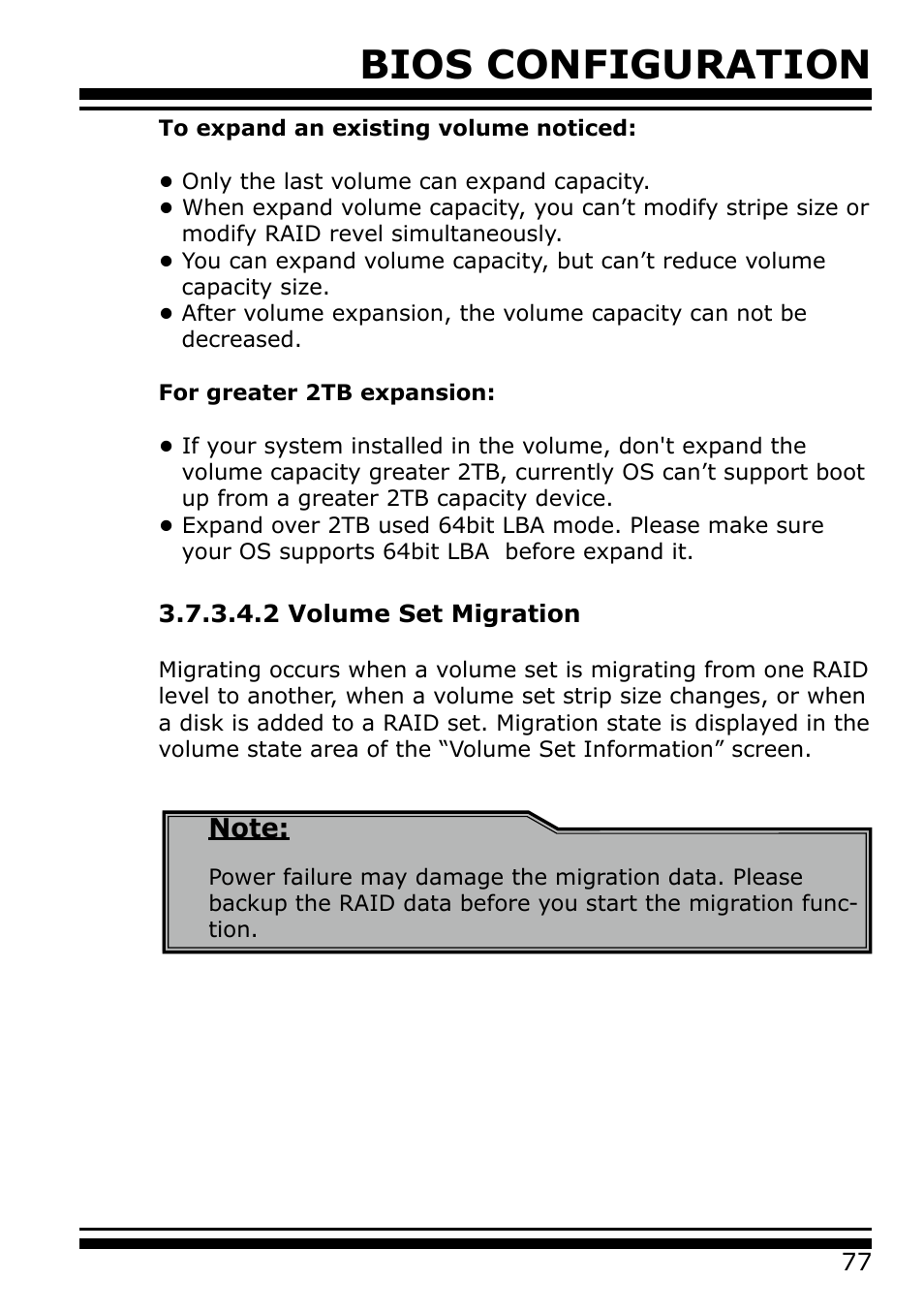 Bios configuration | Areca 24/4 Internal/External Port Pcie 3.0 12 Gb/s SAS/SATA Raid Controller 2Gb Cache User Manual | Page 77 / 264