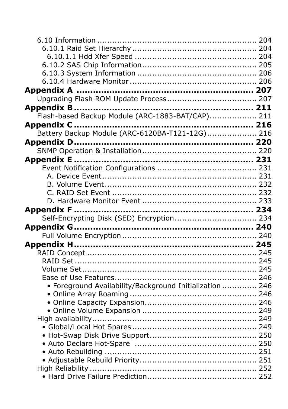 Areca 24/4 Internal/External Port Pcie 3.0 12 Gb/s SAS/SATA Raid Controller 2Gb Cache User Manual | Page 9 / 264