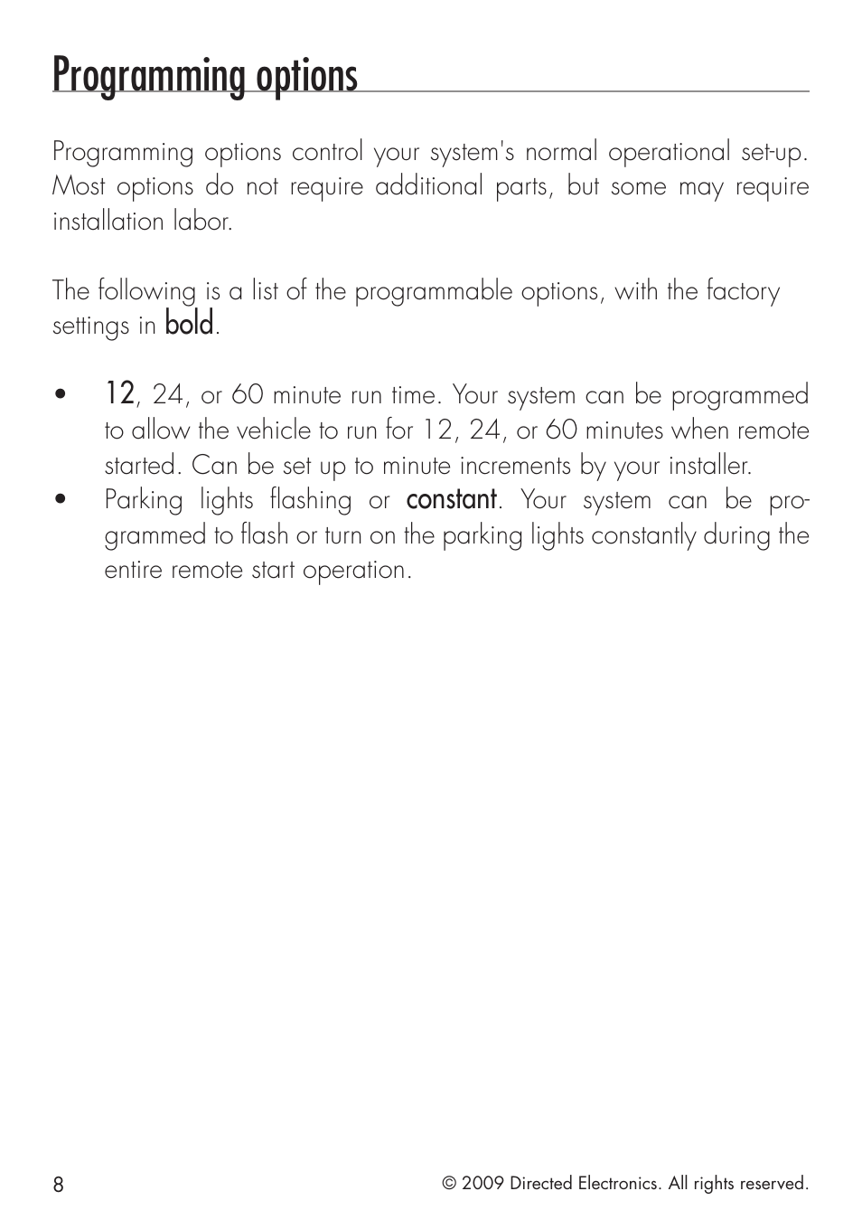 Programming options | Directed Electronics AVITAL 4003 User Manual | Page 10 / 20