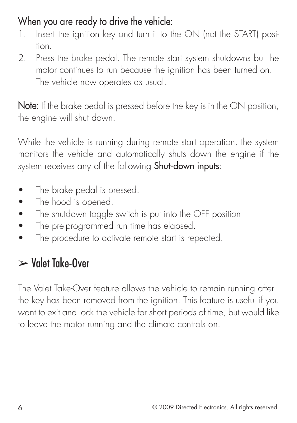 Valet take-over, When you are ready to drive the vehicle | Directed Electronics AVITAL 4003 User Manual | Page 8 / 20