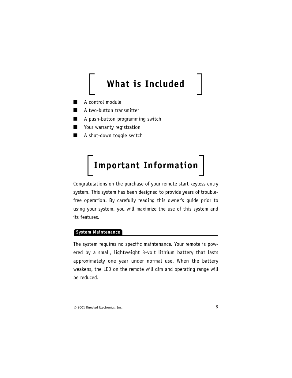 What is included, Important information | Directed Electronics Avital G3000 7/01 User Manual | Page 6 / 18