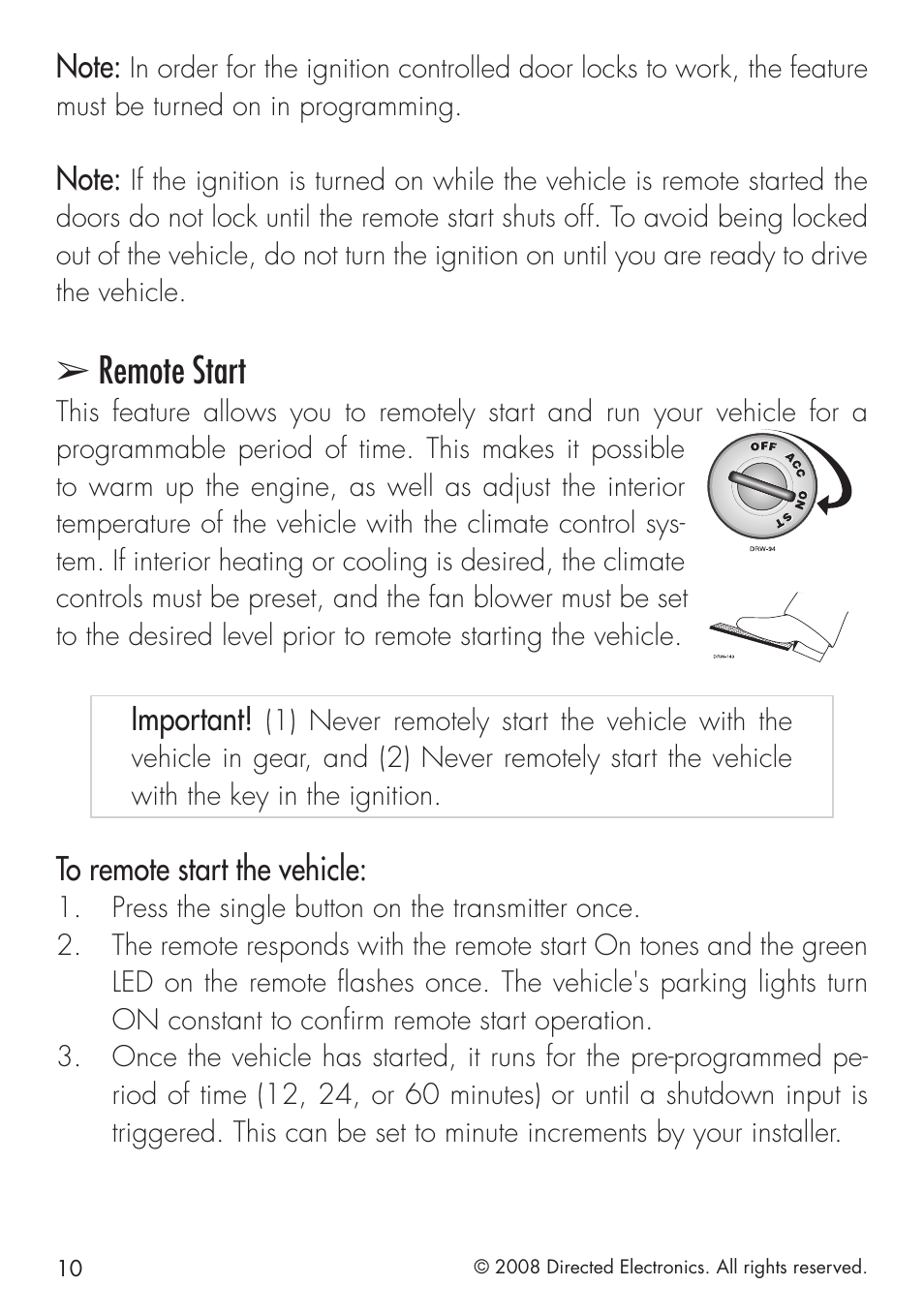 Remote start | Directed Electronics G4203P User Manual | Page 10 / 20