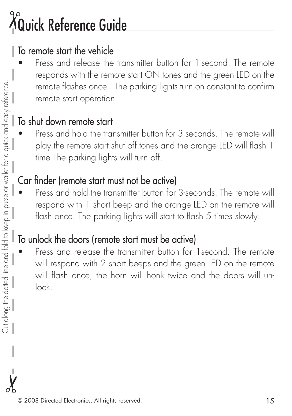 Quick reference guide | Directed Electronics G4203P User Manual | Page 15 / 20