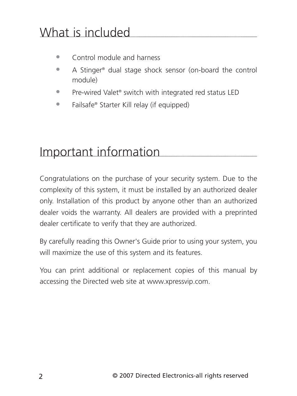 What is included, Important information | Directed Electronics 3901V User Manual | Page 5 / 21