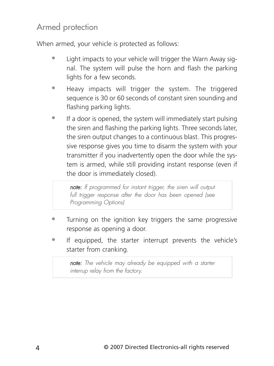 Armed protection | Directed Electronics 3901V User Manual | Page 7 / 21