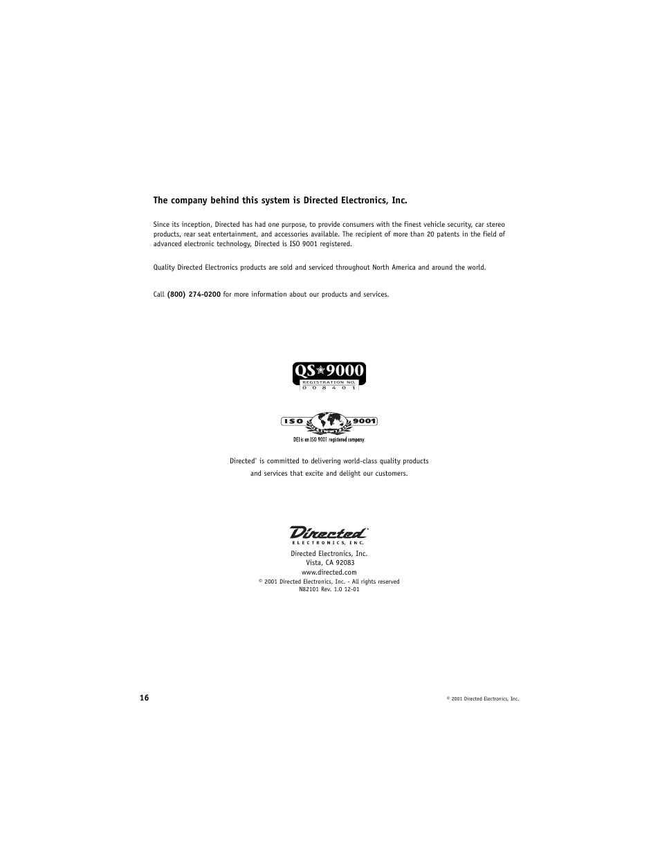 Directed Electronics VC2010 User Manual | Page 16 / 16