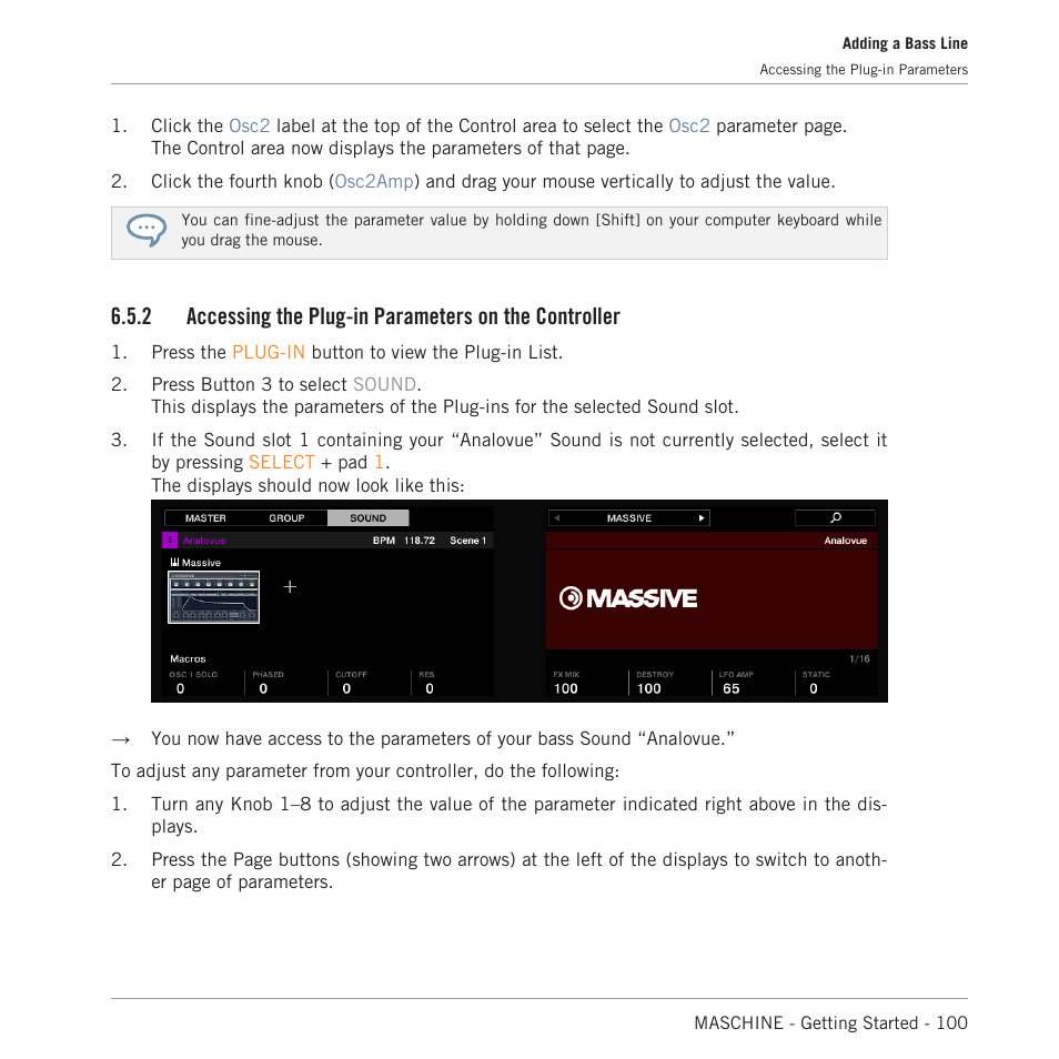 Accessing the plug-in parameters on the controller | Native Instruments MASCHINE MK3 Groove Production Studio (Black) User Manual | Page 100 / 209