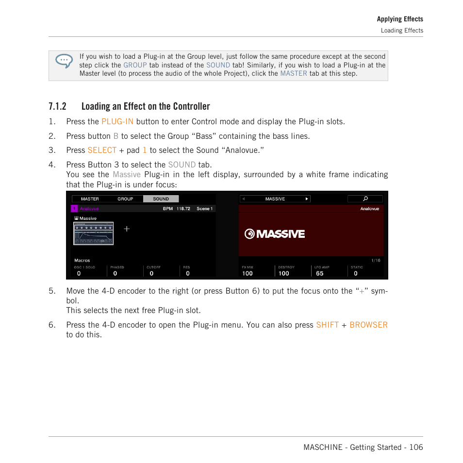 Loading an effect on the controller, 2 loading an effect on the controller | Native Instruments MASCHINE MK3 Groove Production Studio (Black) User Manual | Page 106 / 209