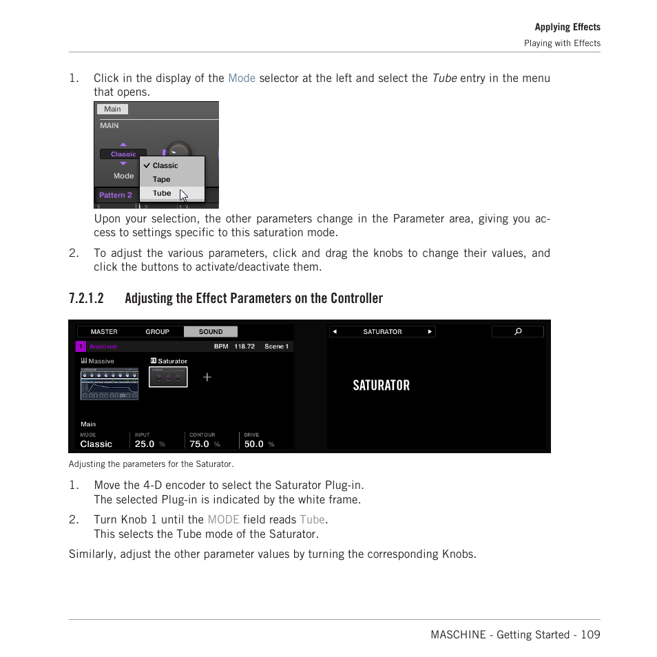 Adjusting the effect parameters on the controller | Native Instruments MASCHINE MK3 Groove Production Studio (Black) User Manual | Page 109 / 209