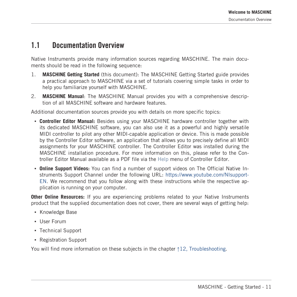 Documentation overview, 1 documentation overview | Native Instruments MASCHINE MK3 Groove Production Studio (Black) User Manual | Page 11 / 209