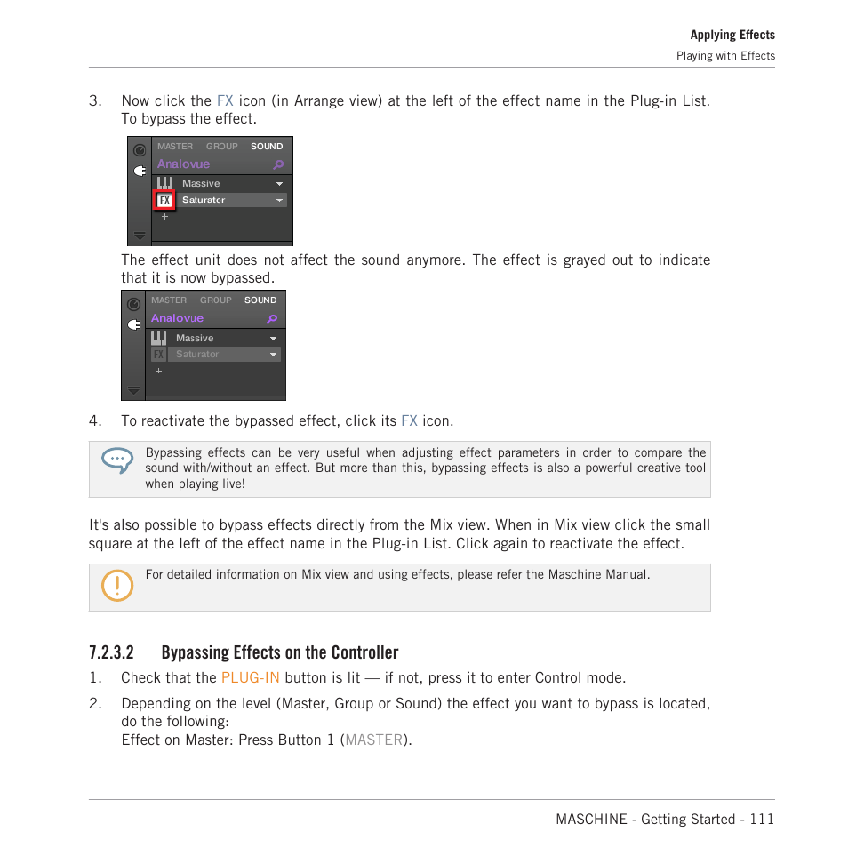 Bypassing effects on the controller, 2 bypassing effects on the controller | Native Instruments MASCHINE MK3 Groove Production Studio (Black) User Manual | Page 111 / 209