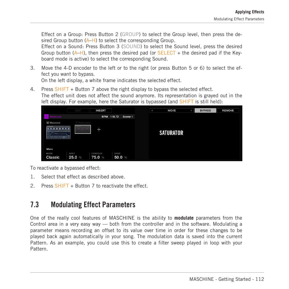 Modulating effect parameters, 3 modulating effect parameters | Native Instruments MASCHINE MK3 Groove Production Studio (Black) User Manual | Page 112 / 209