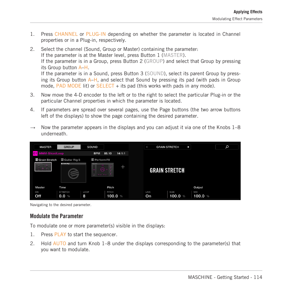 Modulate the parameter | Native Instruments MASCHINE MK3 Groove Production Studio (Black) User Manual | Page 114 / 209