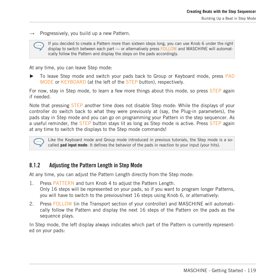 Adjusting the pattern length in step mode, 2 adjusting the pattern length in step mode | Native Instruments MASCHINE MK3 Groove Production Studio (Black) User Manual | Page 119 / 209
