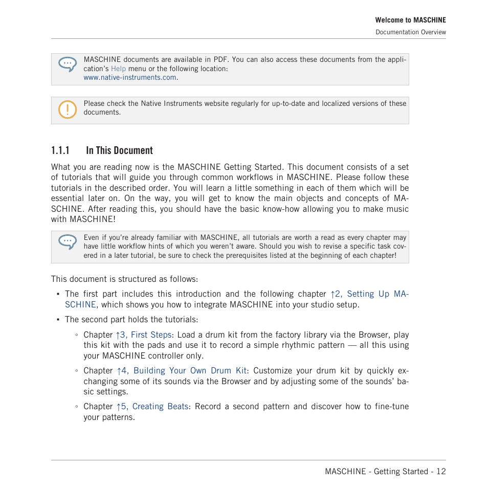In this document, 1 in this document | Native Instruments MASCHINE MK3 Groove Production Studio (Black) User Manual | Page 12 / 209