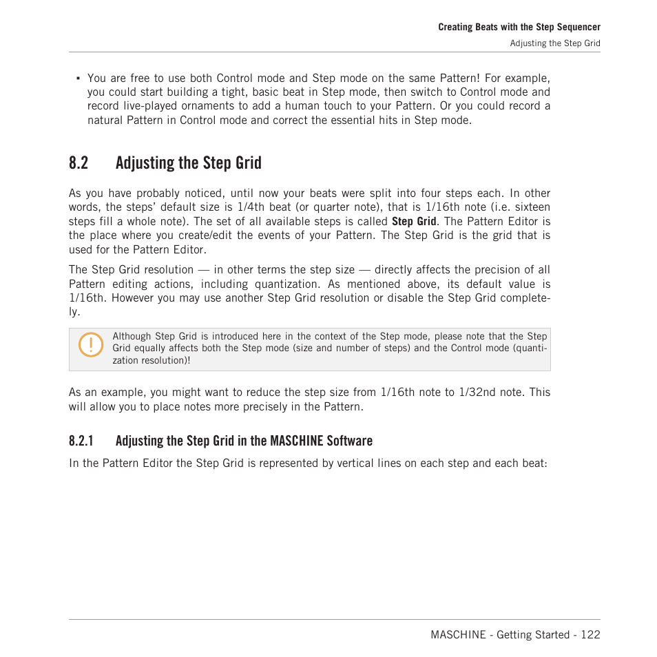 Adjusting the step grid, Adjusting the step grid in the maschine software, 2 adjusting the step grid | 1 adjusting the step grid in the maschine software | Native Instruments MASCHINE MK3 Groove Production Studio (Black) User Manual | Page 122 / 209