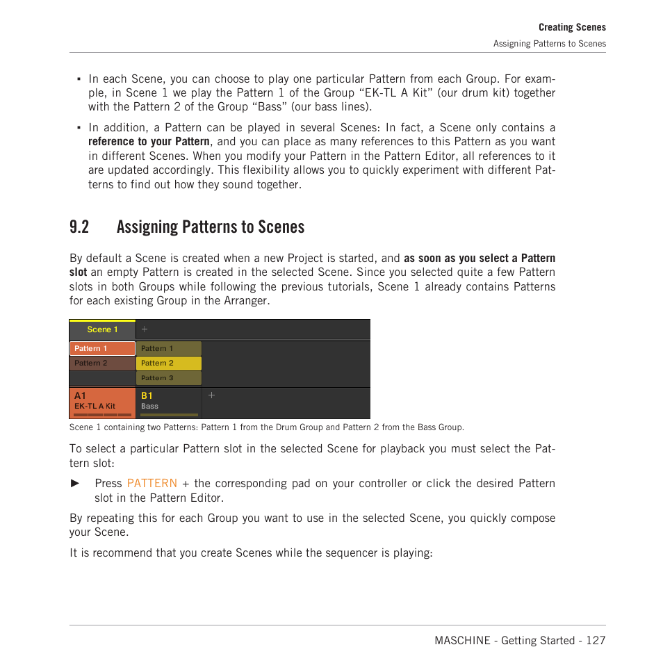 Assigning patterns to scenes, 2 assigning patterns to scenes | Native Instruments MASCHINE MK3 Groove Production Studio (Black) User Manual | Page 127 / 209