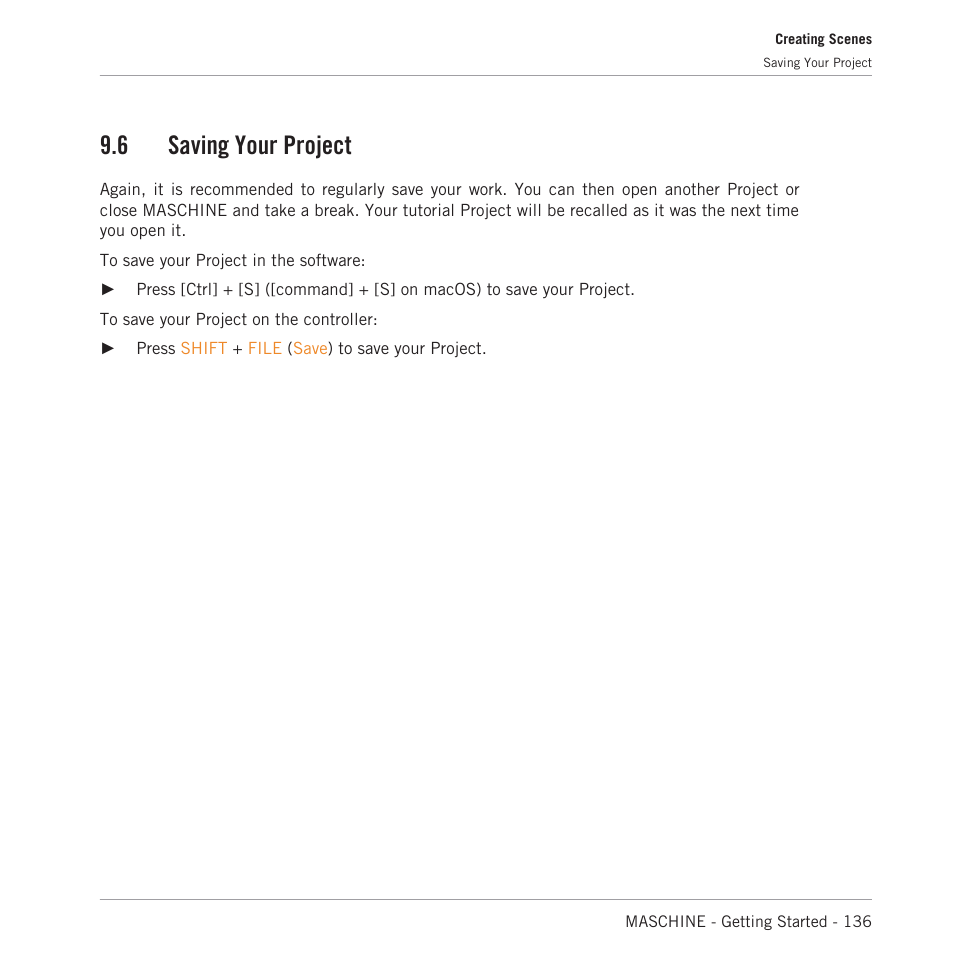 Saving your project, 6 saving your project | Native Instruments MASCHINE MK3 Groove Production Studio (Black) User Manual | Page 136 / 209