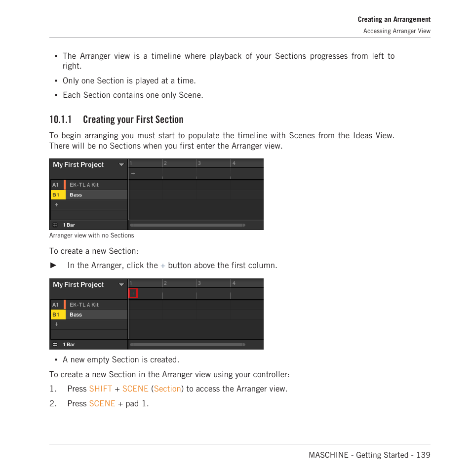 Creating your first section | Native Instruments MASCHINE MK3 Groove Production Studio (Black) User Manual | Page 139 / 209