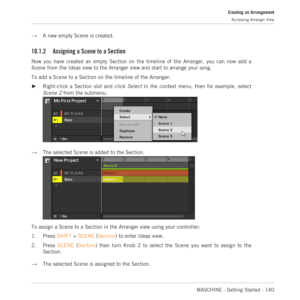 Assigning a scene to a section | Native Instruments MASCHINE MK3 Groove Production Studio (Black) User Manual | Page 140 / 209