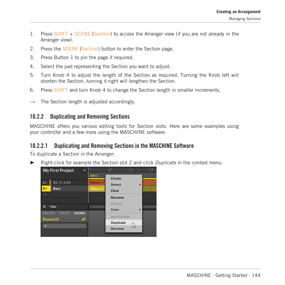 Duplicating and removing sections | Native Instruments MASCHINE MK3 Groove Production Studio (Black) User Manual | Page 144 / 209