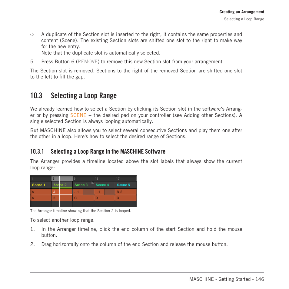 Selecting a loop range, Selecting a loop range in the maschine software, 3 selecting a loop range | 1 selecting a loop range in the maschine software | Native Instruments MASCHINE MK3 Groove Production Studio (Black) User Manual | Page 146 / 209