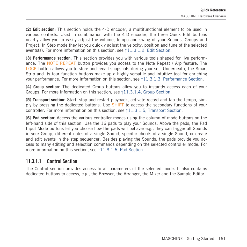 Control section, 1 control section | Native Instruments MASCHINE MK3 Groove Production Studio (Black) User Manual | Page 161 / 209