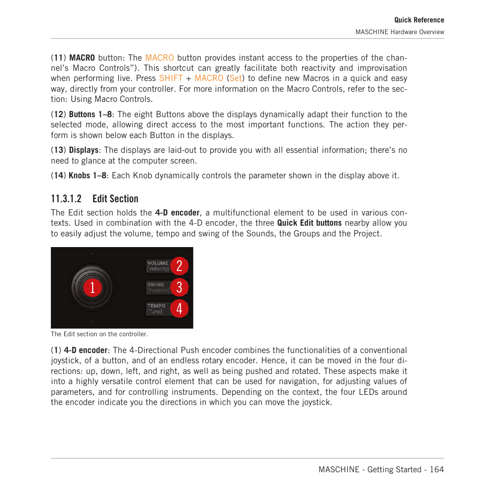 Edit section, 2 edit section, 2, edit section | Native Instruments MASCHINE MK3 Groove Production Studio (Black) User Manual | Page 164 / 209