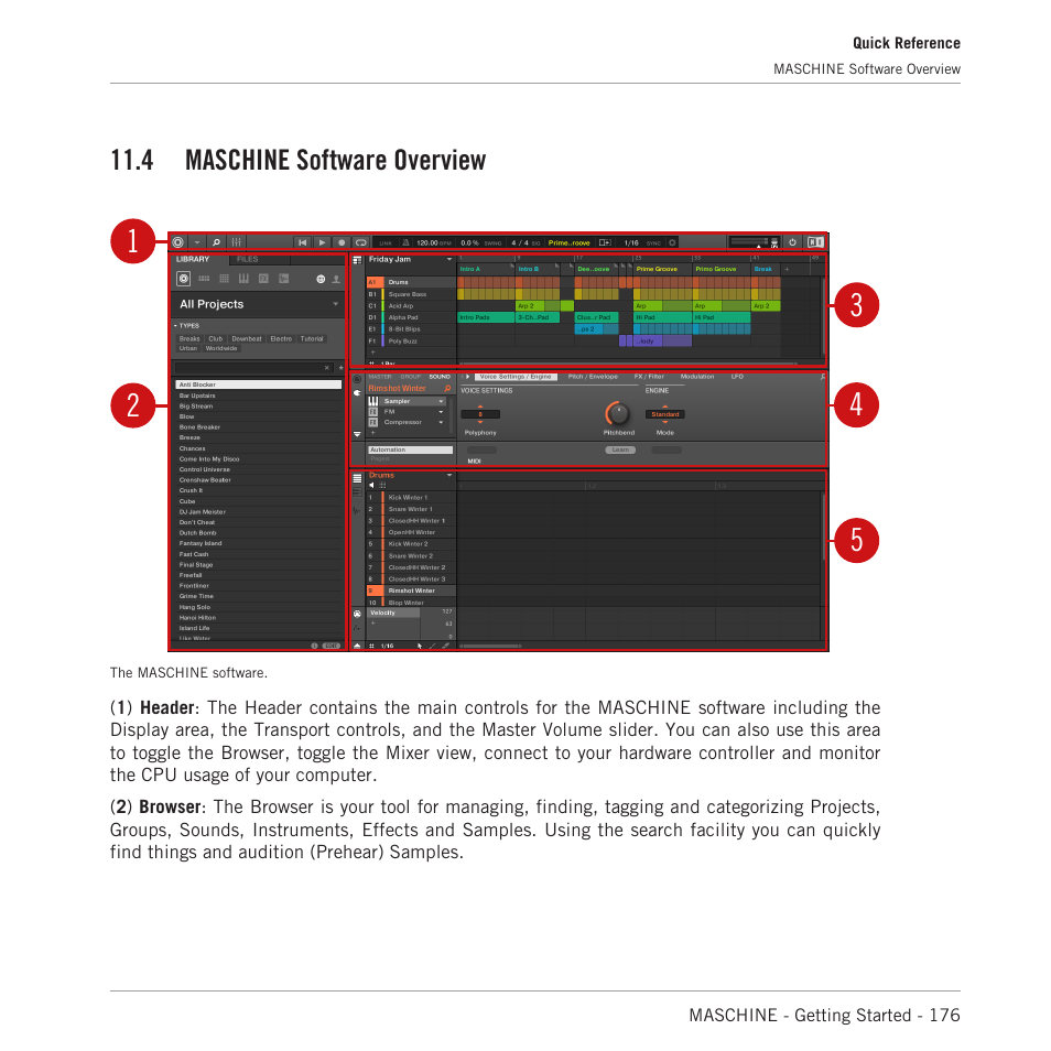 Maschine software overview, 4, maschine software overview, 4 maschine software overview | Native Instruments MASCHINE MK3 Groove Production Studio (Black) User Manual | Page 176 / 209