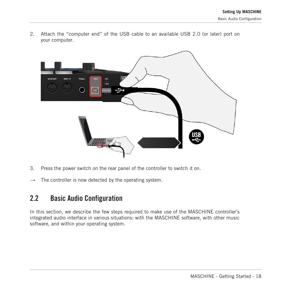 Basic audio configuration, 2 basic audio configuration | Native Instruments MASCHINE MK3 Groove Production Studio (Black) User Manual | Page 18 / 209