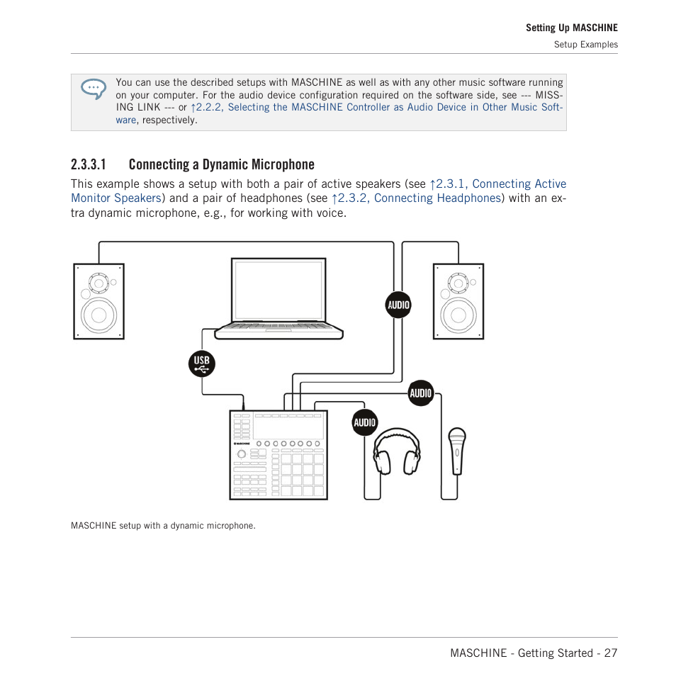 Connecting a dynamic microphone, 1 connecting a dynamic microphone | Native Instruments MASCHINE MK3 Groove Production Studio (Black) User Manual | Page 27 / 209