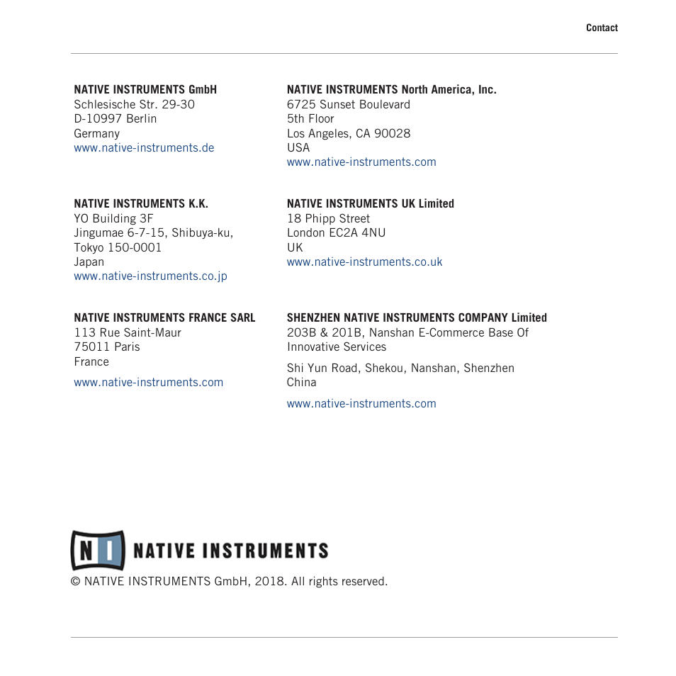 Contact | Native Instruments MASCHINE MK3 Groove Production Studio (Black) User Manual | Page 3 / 209