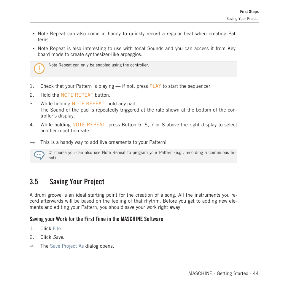 Saving your project, 5 saving your project | Native Instruments MASCHINE MK3 Groove Production Studio (Black) User Manual | Page 44 / 209
