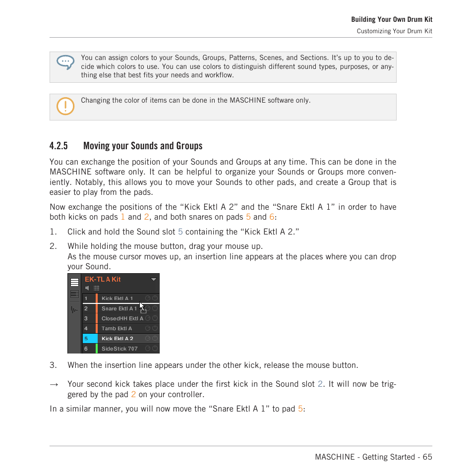 Moving your sounds and groups, 5 moving your sounds and groups | Native Instruments MASCHINE MK3 Groove Production Studio (Black) User Manual | Page 65 / 209