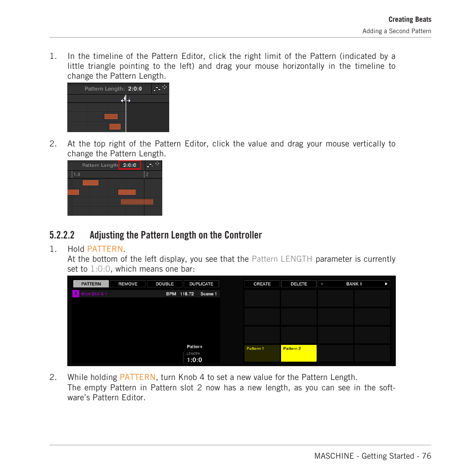 Adjusting the pattern length on the controller, 2 adjusting the pattern length on the controller | Native Instruments MASCHINE MK3 Groove Production Studio (Black) User Manual | Page 76 / 209
