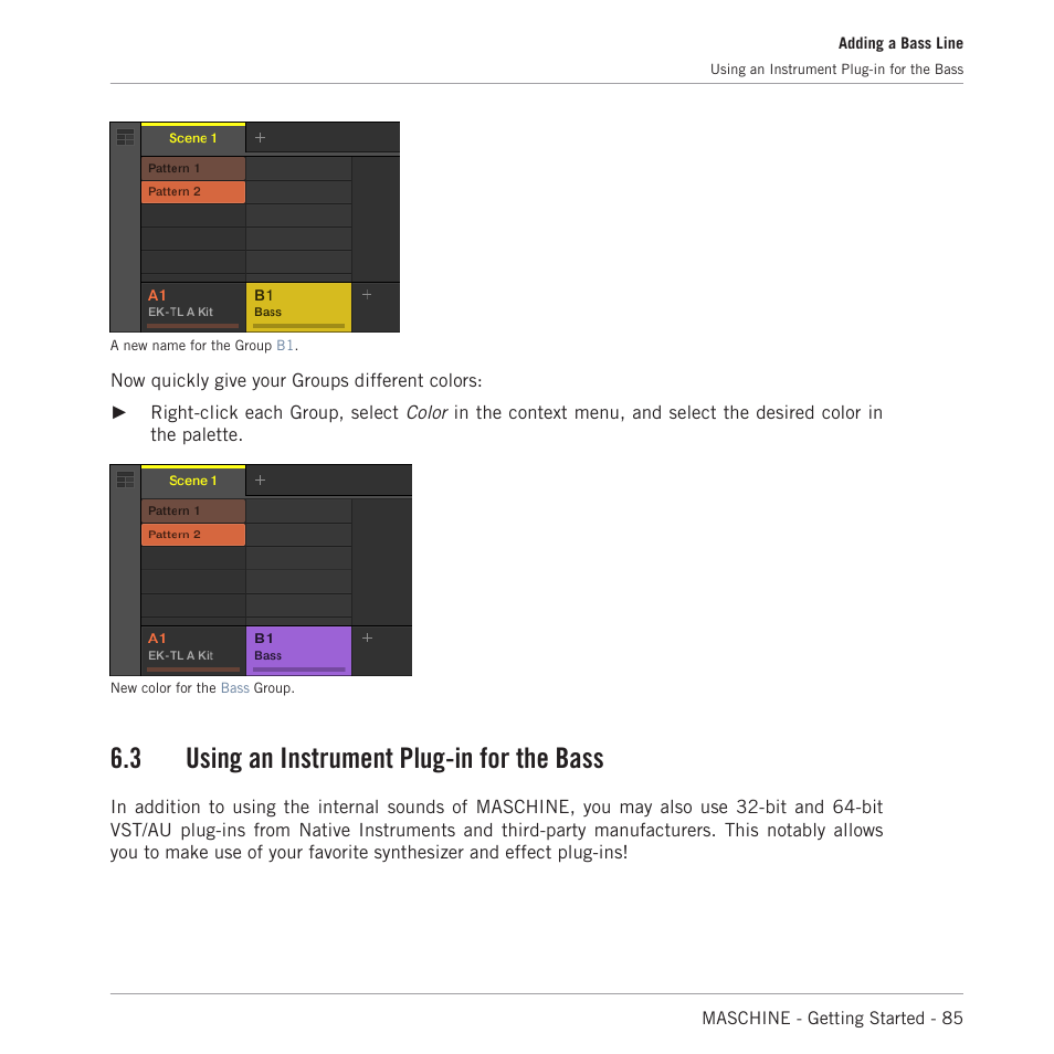 Using an instrument plug-in for the bass, 3 using an instrument plug-in for the bass | Native Instruments MASCHINE MK3 Groove Production Studio (Black) User Manual | Page 85 / 209