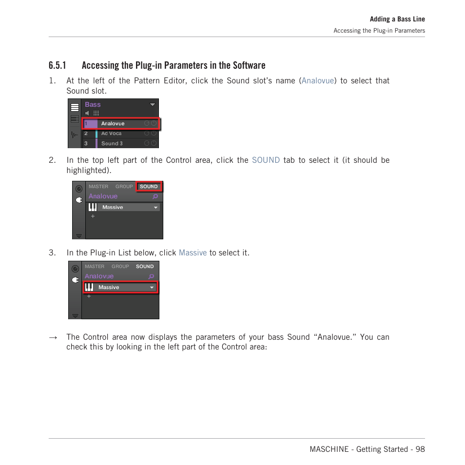 Accessing the plug-in parameters in the software, 1 accessing the plug-in parameters in the software | Native Instruments MASCHINE MK3 Groove Production Studio (Black) User Manual | Page 98 / 209