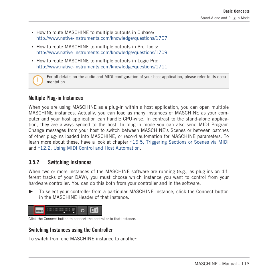 Switching instances, Multiple plug-in instances, 2 switching instances | Switching instances using the controller | Native Instruments MASCHINE MK3 Groove Production Studio (Black) User Manual | Page 113 / 976