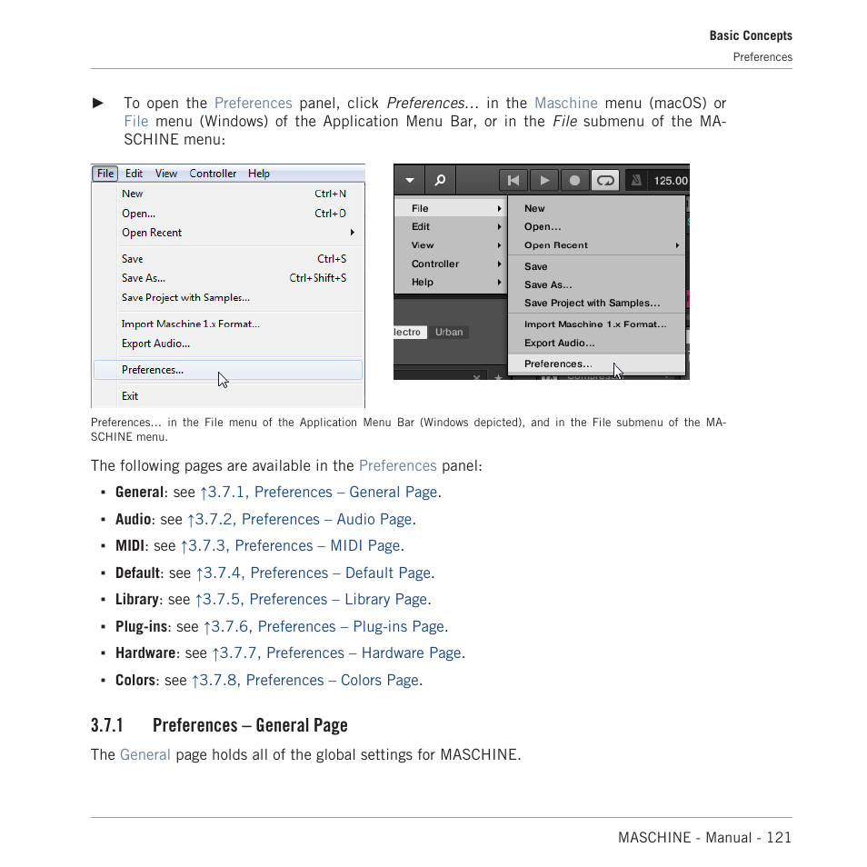 1 preferences – general page | Native Instruments MASCHINE MK3 Groove Production Studio (Black) User Manual | Page 121 / 976