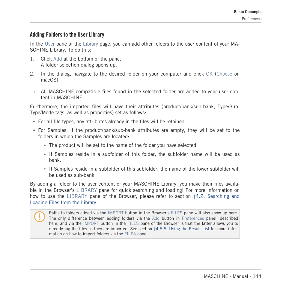 Adding folders to the user library | Native Instruments MASCHINE MK3 Groove Production Studio (Black) User Manual | Page 144 / 976