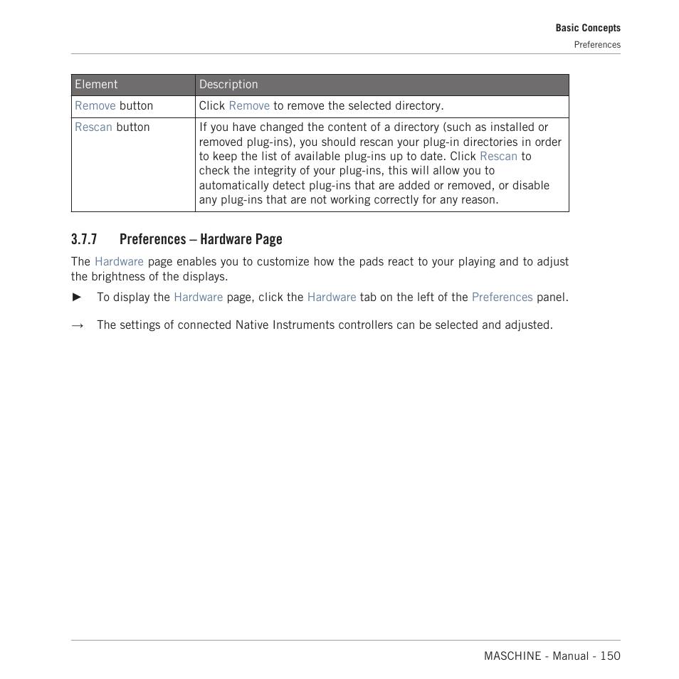 7 preferences – hardware page | Native Instruments MASCHINE MK3 Groove Production Studio (Black) User Manual | Page 150 / 976