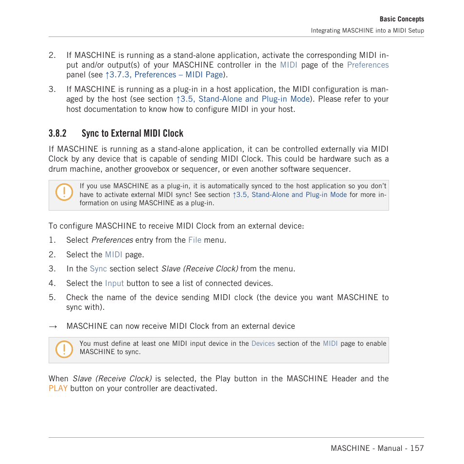 Sync to external midi clock, 2, sync to external midi clock, 2 sync to external midi clock | Native Instruments MASCHINE MK3 Groove Production Studio (Black) User Manual | Page 157 / 976