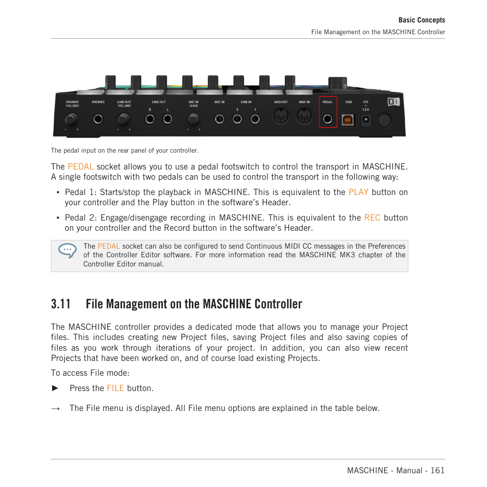 File management on the maschine controller, 11 file management on the maschine controller | Native Instruments MASCHINE MK3 Groove Production Studio (Black) User Manual | Page 161 / 976