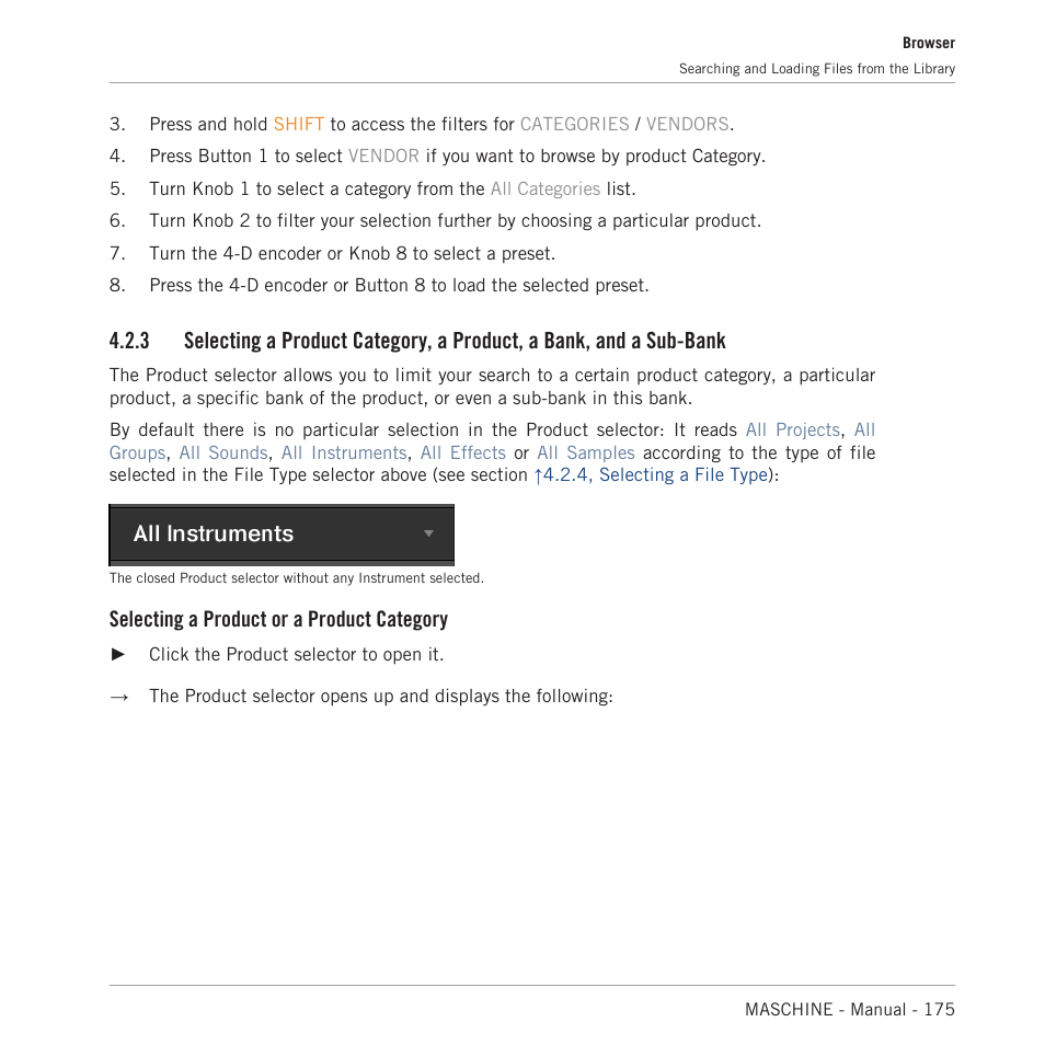 3, selecting a, Selecting a product or a product category | Native Instruments MASCHINE MK3 Groove Production Studio (Black) User Manual | Page 175 / 976