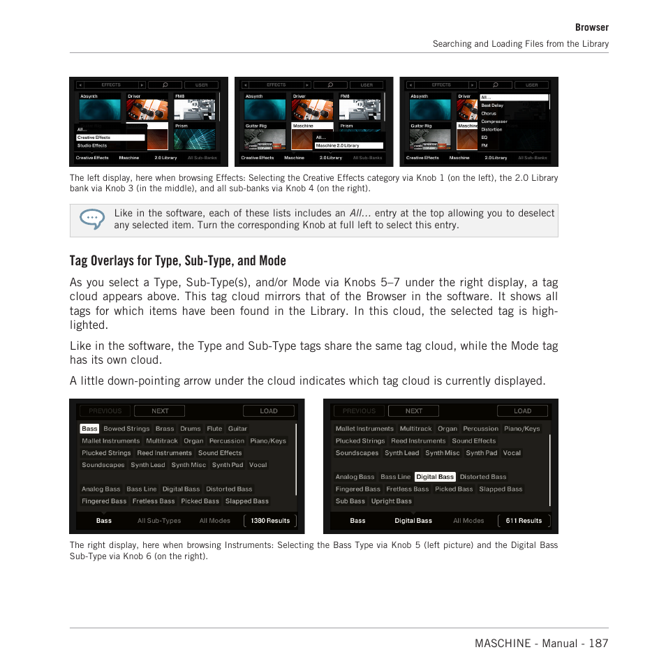 Tag overlays for type, sub-type, and mode | Native Instruments MASCHINE MK3 Groove Production Studio (Black) User Manual | Page 187 / 976