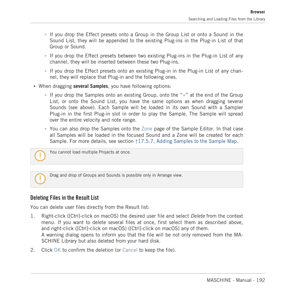 Deleting files in the result list | Native Instruments MASCHINE MK3 Groove Production Studio (Black) User Manual | Page 192 / 976