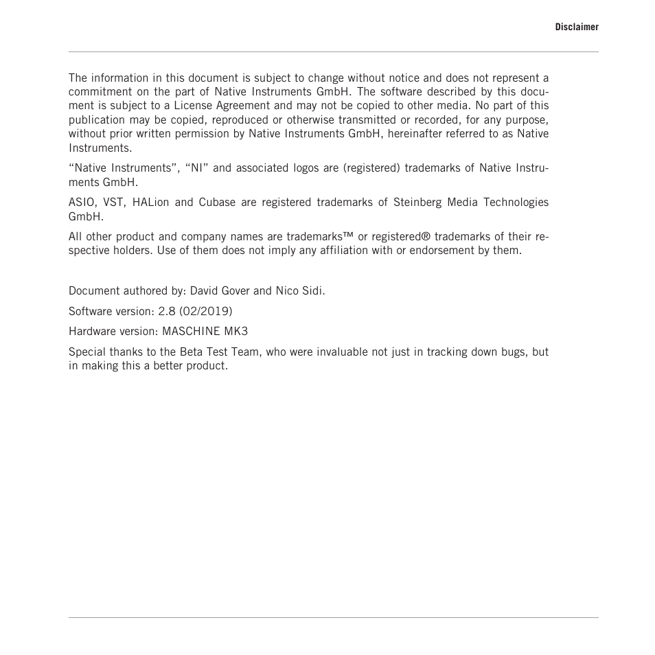 Disclaimer | Native Instruments MASCHINE MK3 Groove Production Studio (Black) User Manual | Page 2 / 976