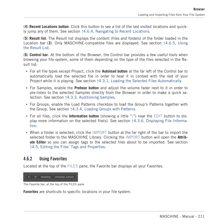 Using favorites, See section, 2, using favorites | 2 using favorites | Native Instruments MASCHINE MK3 Groove Production Studio (Black) User Manual | Page 211 / 976