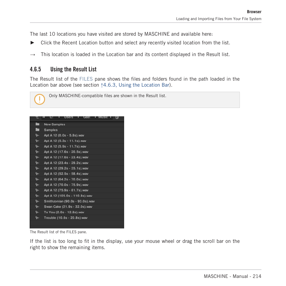 Using the result list, 5, using the result list, 5, using | The result list, 5 using the result list | Native Instruments MASCHINE MK3 Groove Production Studio (Black) User Manual | Page 214 / 976